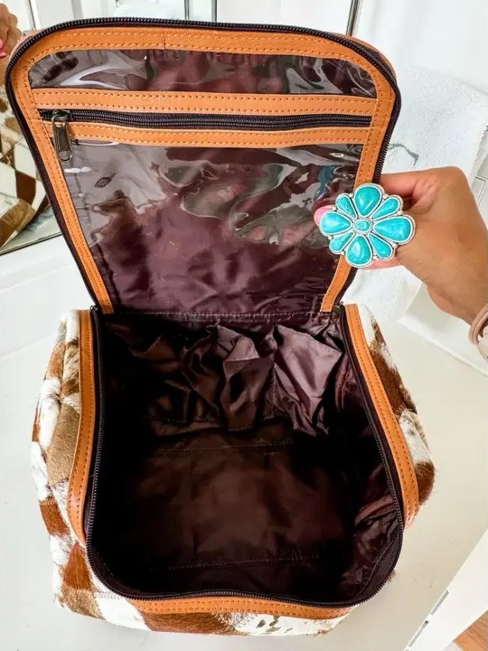 Brown & White Cowhide Travel Bag - Picture 2 of 4